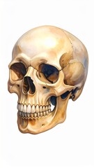 Naklejka premium Watercolor Anatomical Skull Illustration in Neutral Tones on White Background