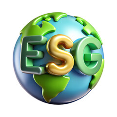 3D Icon of a Globe Surrounded by Glowing ESG Letters, Representing Environmental, Social, and Governance Initiatives, Sustainability, and Corporate Responsibility