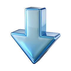 3D Transparent Glass Download Arrow Pointing Downward, Modern UI Icon, Digital File Transfer, Cloud Download, and Minimalist Interface Design