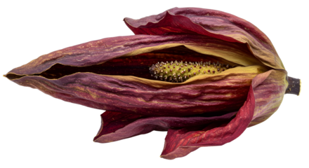 Lysichiton Americanus Flower Spadix and Spathe | Skunk Cabbage Plant Isolated on White Background for Botanical Illustration and Educational Materials