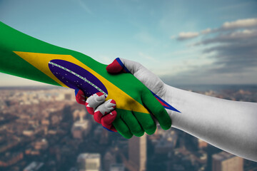 Shaking hands Brazil and Nepal