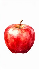 Vibrant Watercolor Illustration of a Ripe Red Apple with Pixelation on White Background