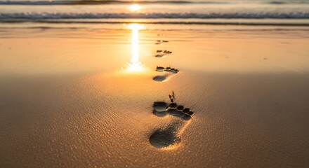Footprints in the Sand at Sunset Beach.
