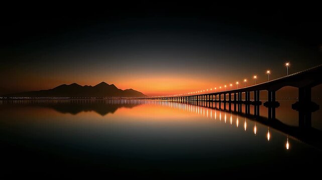 The magnificent cross-sea bridge extending over the tranquil sea