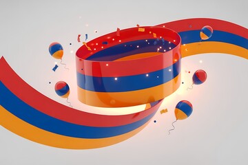 Celebrate Armenia's vibrant spirit with festive balloons, confetti, and flowing ribbons in a dynamic patriotic display perfect for national holidays and events.