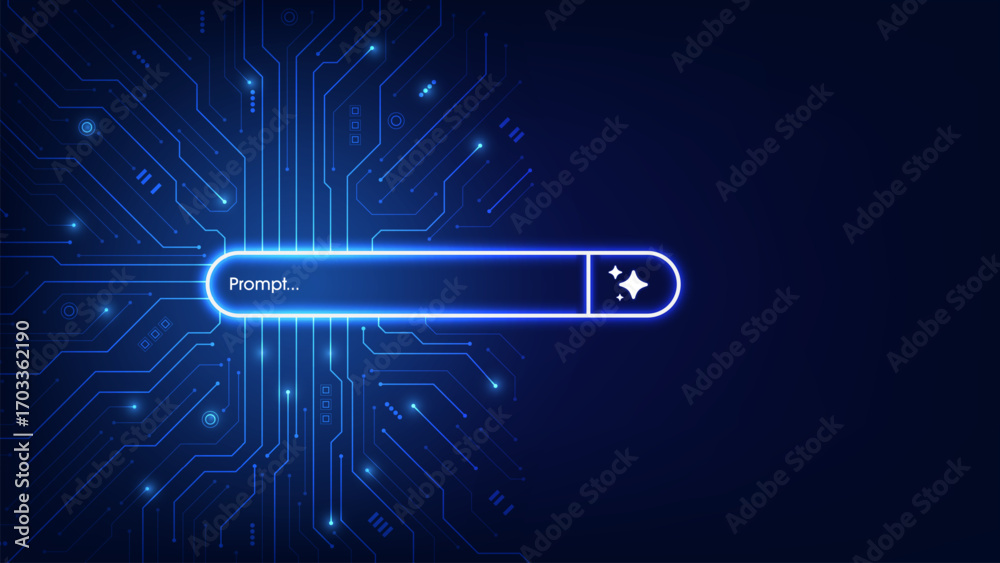 Wall mural concept of ai generate a prompt. generative and search bar on futuristic circuit motherboard. artifi