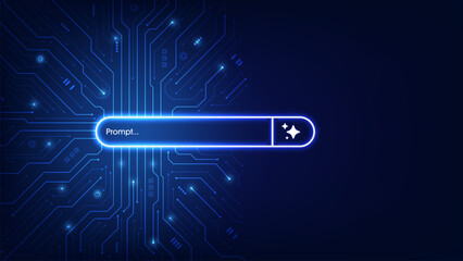 Obraz na płótnie Canvas Concept of AI generate a prompt. Generative and search bar on futuristic circuit motherboard. Artificial intelligence technology for digital content and automated data transformation. Vector.