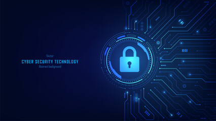 Concept of cybersecurity and data protection. Padlock on a futuristic circuit background. Data privacy and internet security. Modern secure technology innovation background. Vector illustration.