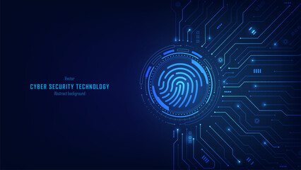 Concept of data privacy and security. Fingerprints on a futuristic circuit background. Fingerprint and biometric authentication for cybersecurity and passwords. Data protection. Vector illustration.