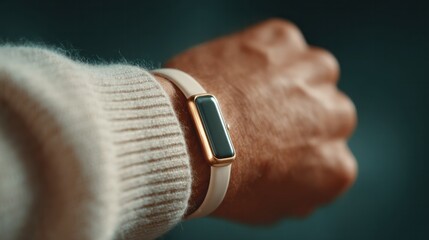 Tracking health progress fitness wearable on wrist indoor setting close-up technology and lifestyle insight