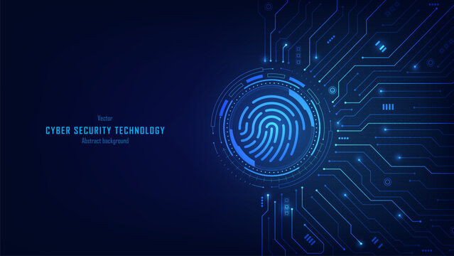 Concept of data privacy and security. Fingerprints on a futuristic circuit background. Fingerprint and biometric authentication for cybersecurity and passwords. Data protection. Vector illustration.