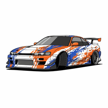 Customized Orange and Blue Nissan Silvia S14 Drift Car.