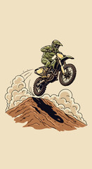 Motocross Rider Soaring Over a Hill in an Artistic Illustration.