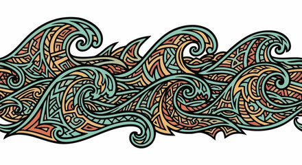 Stylized Ocean Waves Pattern with Intricate Tribal Designs.