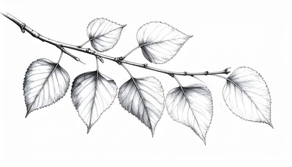 Obraz premium Detailed Pen and Ink Illustration of Linden Tree Branch with Leaves on White Background