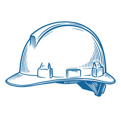 Hand drawn blue engineering construction helmet safety equipment illustration on white background