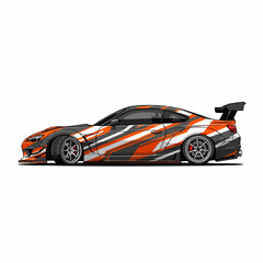 Customized sports car with vibrant abstract livery design.