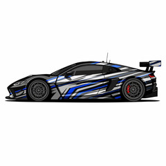 Obraz premium Modern racing sports car with a dynamic blue and black livery.