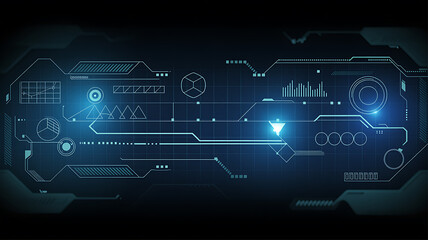 Futuristic digital interface with glowing blue HUD elements and grid technology