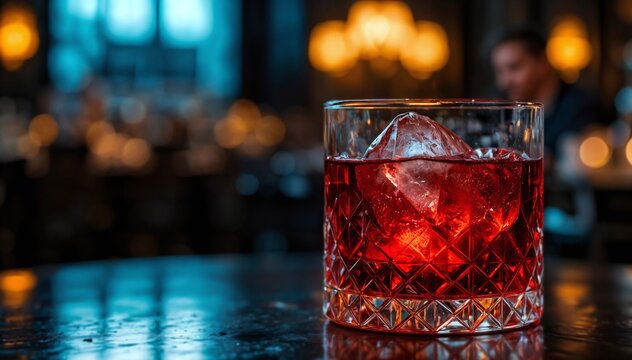 C&oacute;ctel Negroni en copa de cristal: fotograf&iacute;a cinematogr&aacute;fica de alta cocina de lujo
