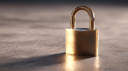 Fototapeta premium A close-up, studio shot of a shiny golden padlock against a neutral background.