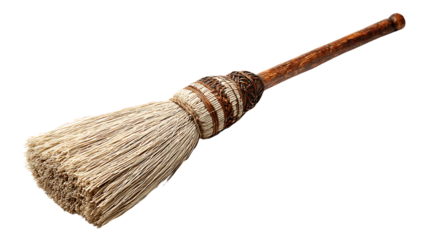 Old witch broom isolated on transparent background