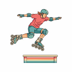 Obraz premium Person rollerblading and jumping over an obstacle.