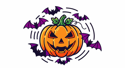 Halloween Pumpkin Surrounded by Bats, a Spooky and Festive Design.