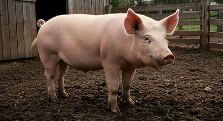Detailed Drawing of Pig on Countryside Farm