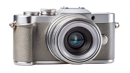 Retro style digital camera isolated on transparent background for photography hobby