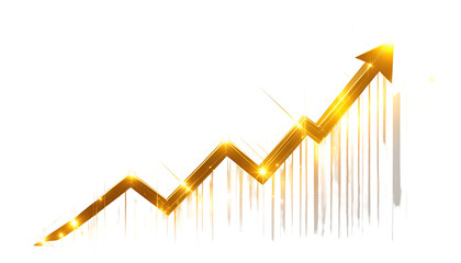 A golden upward trending arrow graphic, stylized with glowing highlights and textured lines