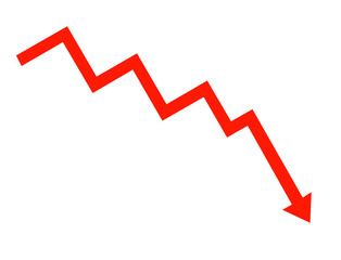 Red downward trending graph isolated on transparent background