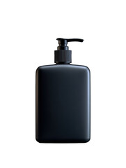 Fototapeta premium Black pump bottle, front view. Glossy, rectangular, opaque. Dark background