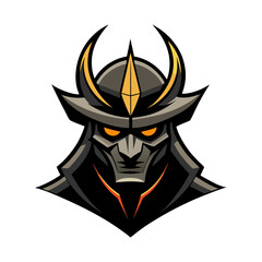 Sleek Samurai Helmet Glowing Eyes Vector Illustration
