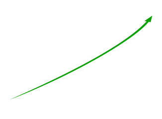 Green arrow pointing upwards on a transparent background, symbolizing growth and progress
