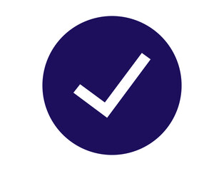 A white checkmark inside a dark blue circle, isolated on transparent background