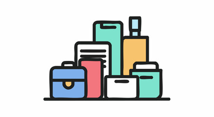 Collection of Colorful Business and Office Supply Icons.