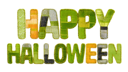 Happy halloween text with a textured, organic, and earthy appearance, isolated on transparent background