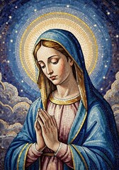 Serenity and devotion in mosaic art: religious contemplation scene design for spiritual inspiration