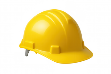 Safety-focused yellow hard hat representing industrial protection, positioned against transparent backdrop for seamless graphic design integration