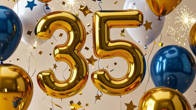 Festive celebration with sparkling golden balloons and confetti explosion