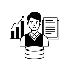 Man with database, chart, and document