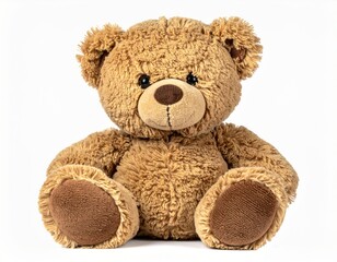 Obraz premium Cute Brown Teddy Bear Sitting Isolated on White Background Plush Toy