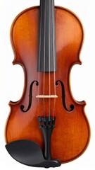 Detailed Brown Wooden Violin with Black Tailpiece and Strings on White Background