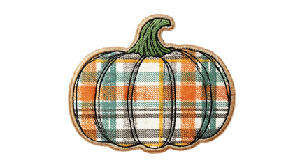 Plaid pumpkin patch applique isolated on transparent background