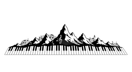 Piano peaks composition keyboard as landscape monochrome creative illustration art © hakim