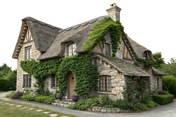 Large house with a green roof and ivy growing on it