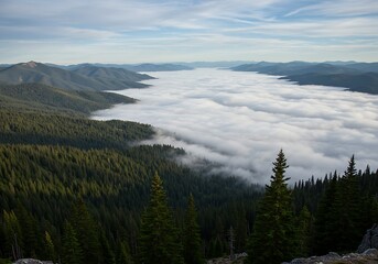 Obraz premium Serene Mountain Travel Amidst a Sea of Clouds A Breathtaking Landscape View