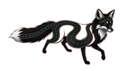 Abstract fox illustration embodying journey and transformation with a road motif, a captivating