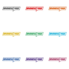 Breaking news  icon isolated on white background. Set icons colorful